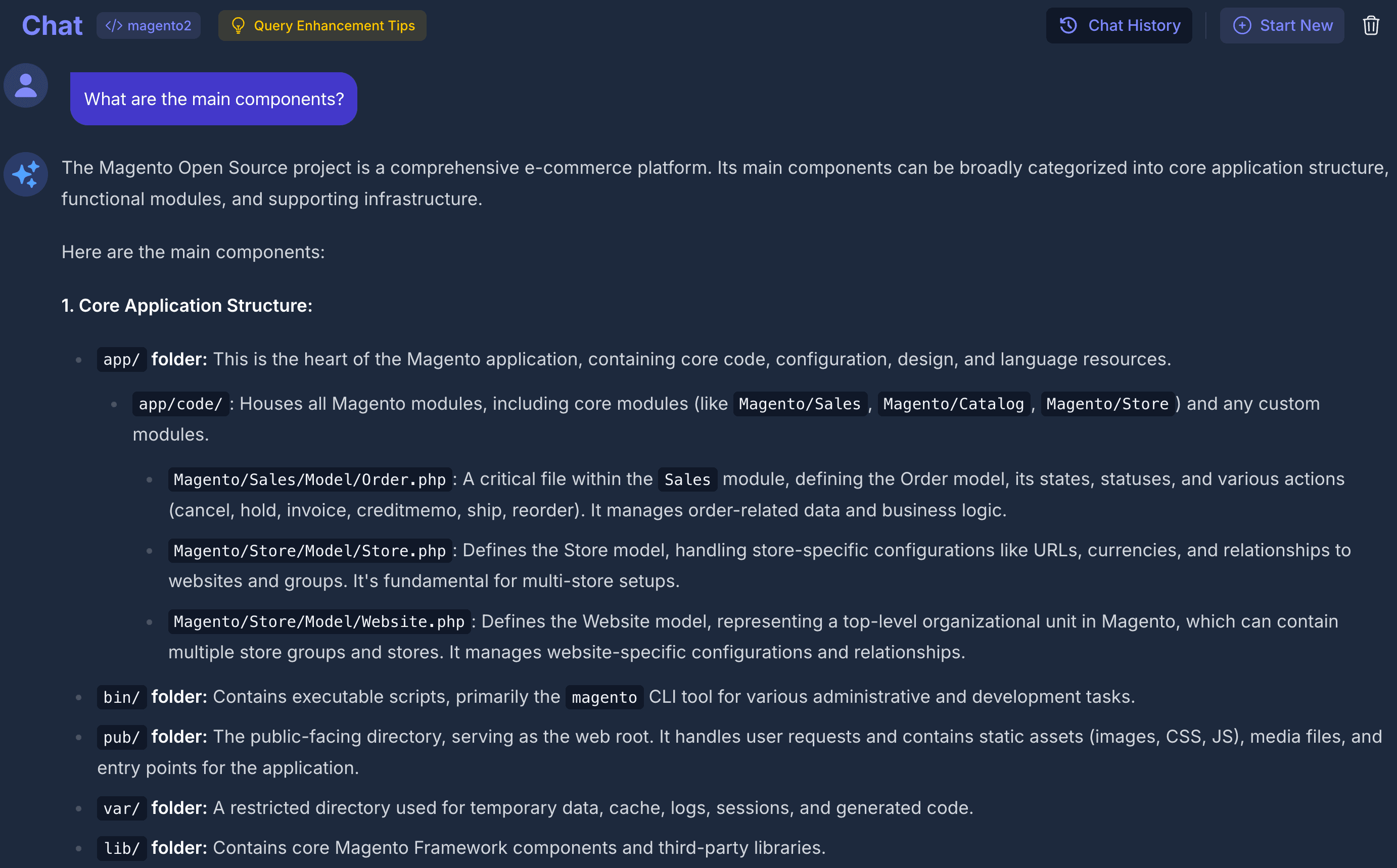 Deep Research query with a detailed structured response and inline code citations